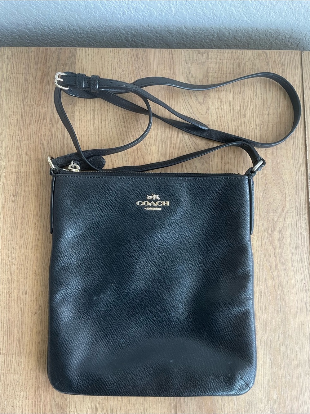 Coach Black Leather Crossbody with Gold Logo